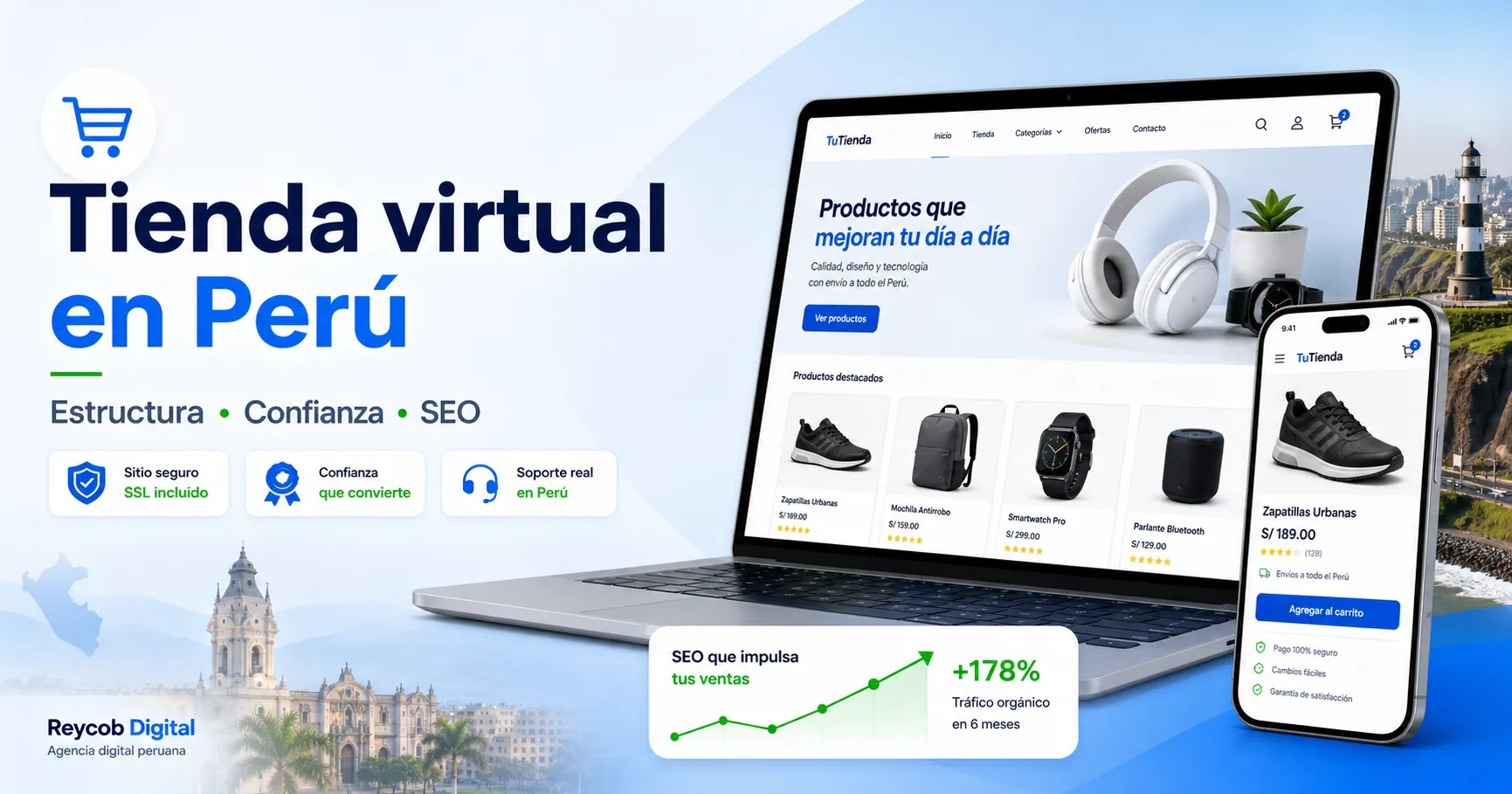 Tienda virtual en Perú con estructura confianza y SEO para vender online