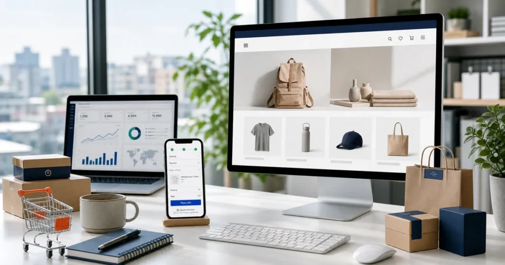 Diseño de tiendas virtuales con catálogo, checkout móvil, productos y analítica de ventas