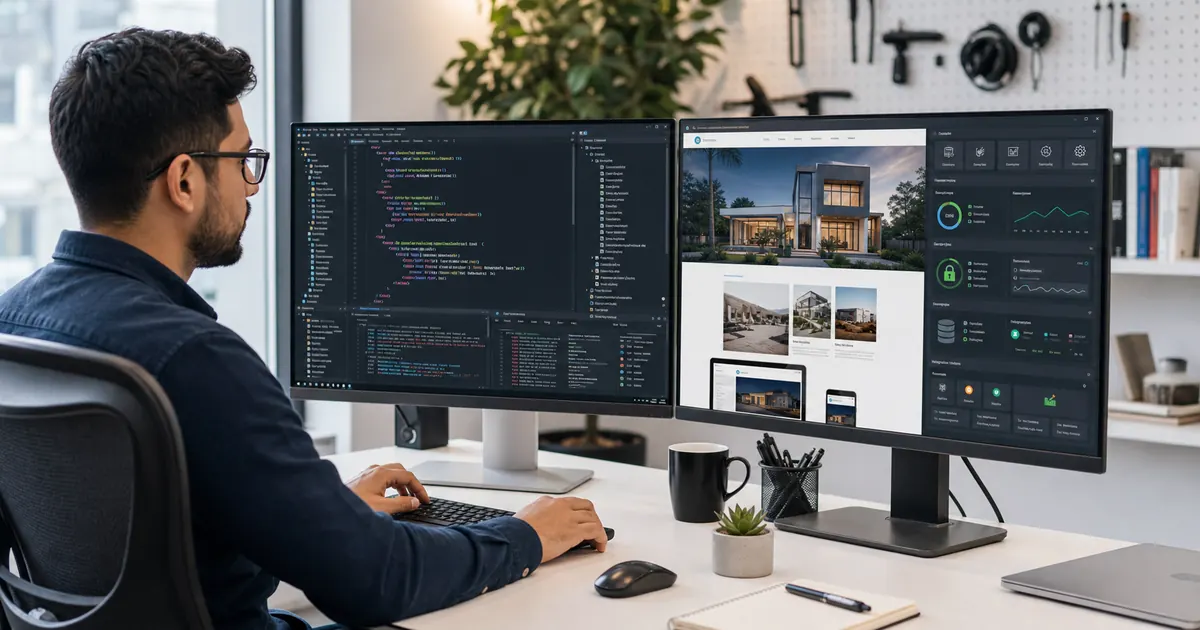 Desarrollador trabajando código, rendimiento, seguridad e integraciones de una web WordPress