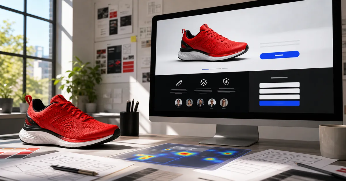 Landing page de producto con propuesta, beneficios, prueba social, formulario y mapa de calor