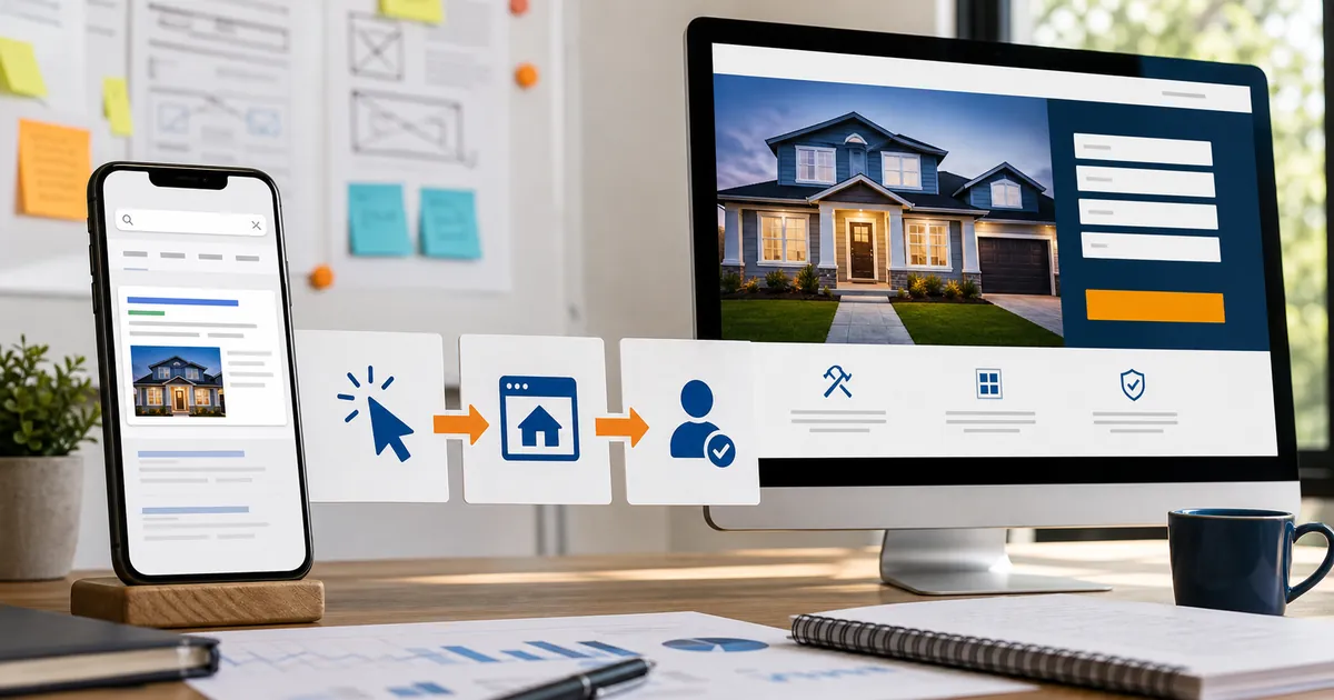 Recorrido desde un anuncio de búsqueda hasta una landing page y un prospecto