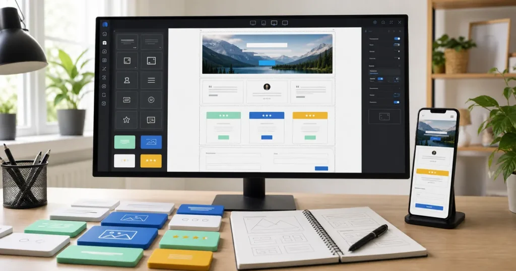 Landing page WordPress construida con bloques y vista responsive en teléfono